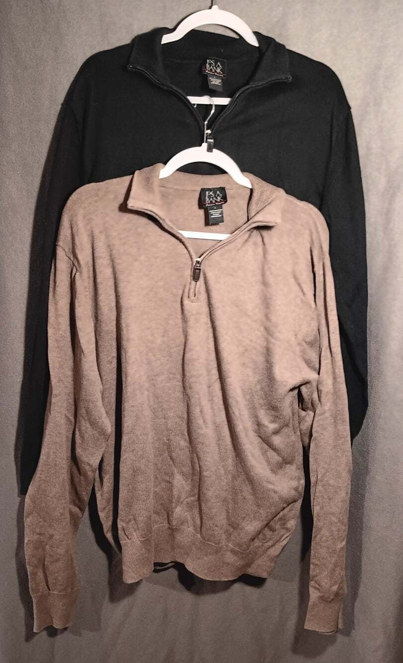 Jos A Bank Mens Large Lot 2 Quarter Zip Black Tan 100% Pima Cotton Sweaters